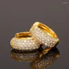 Boucles d'oreilles créoles en zircone cubique pour femmes, bijoux de luxe à trois lignes, couleur or, accessoires de luxe, tendance, pour mariage