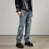 Men's Jeans 2024 High End Star Print Fashion Straight Fit Retro Trendy Brand Washed Wide Leg Elastic Casual Denim Pants