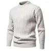 Pulls pour hommes tricots couleur unie col rond mode pull mince torsadé pull mâle pull chaud tricot homme hauts