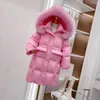 Manteau en duvet pour filles, vestes d'hiver avec col en fourrure naturelle, manteaux longs à capuche, épais, chaud et moelleux, canard blanc, vêtements de neige pour enfants de 4 à 12 ans