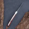 キャンプ狩りのナイフ折りたたみ屋外ナイフ木製ハンドダマスカススチールポータブルサバイバルナイフフルーツカッターホームEDCキャンプツール240312のためのナイフ