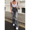 2023 neue Hohe Taille Boot Cut Jeans für Frauen Mode Stretch Knie Zerrissene Denim Ausgestelltes Hosen Casual Weibliche Hose S-2XL