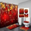 Zasłony Wesołych Świąt Prysznic 3D Wodoodporne Wodoodporna czerwona mata podłogowa Zestaw Toalety