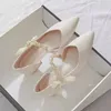 Dress Shoes Footwear Closed Pointed Toe Summer 2024 Bow Sandals For Woman Beige Office Work Women's With Medium Heels Casual The