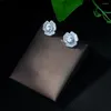 Boucles d'oreilles Design de mode élégant zircon cubique bijoux couleur argent scintillant pierres CZ grande fleur pour les femmes E-405