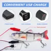 Electric Lure Wobblers For Fishing 4-Segement Swimbait Rechargeable lure Crankbait Flashing LED light Robotic Fishing lure 240306