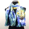 1 pièces jaune bleu lys fleur foulards Satin peinture à l'huile longue enveloppe châle plage foulard en soie 160X50cm2210