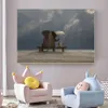 面白い動物のポスターウォールアートキャンバスペインティングかわいい象の絵HDキッズルームとベッドルームの装飾のためのframe302ff