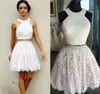 Two Piece Pearls Lace Homecoming Dresses White Nude Short Homecoming Dresses Lovely Lace Short Prom Dresses Twopiece Party Gowns3750135