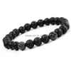 Frisado Moda Pedra Natural Preto Matte Strands Pulseira Para Mulheres Homens Cura Ncing 8mm Beads Micro Zircon Pave Bead Pulseiras Handm Dhujf