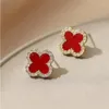 Boucles d'oreilles à breloques Goujons de feuilles pour femmes filles Mode Luxe Strass Fleur 925 Argent Aiguille Oreille Bijoux Noir Vert Blanc Rouge Quatre Feuilles