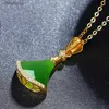 Pendant Necklaces Pure Gold New Gold Green Jade Marrow Small Skirt Pendant for Womens Internet Celebrity Fashion Fan Necklace Pendant JewelryL242313