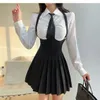 Women Size 4XL Sexy JK Uniform Suit Slim American Sugar Spicy Girls College Style Set Shirt White Strap Pleated Skirt 240229