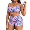 2024 plus tamanho grande roupa de banho para mulher maiô grandes fatos de banho de três peças push up bikini conjunto sexy separado elegante 240309