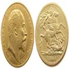 Regno Unito Rara moneta britannica del 1906 Re Edoardo VII 1 Sterlina Opaca Placcata Oro 24K Monete Copia 262T