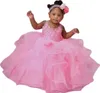 Cute Pink Flower Girl Dresses O-neck Lace Beads Little Girls Formal Party Gowns Puffy Ruffles Tiered Princess Kids Toddler First Communion Birthday Dress CL3383