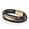 Multilayer Braided Leather Wrap Stone Bracelets Lava Tiger Eye Natural Gemstone Beaded Bracelet Magnetic Clasp Leather Bracelet Bangle Cuff Wristband Jewelry