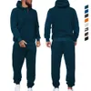 Męskie supiany zestaw 2 sztuki garnitury sportowe z kapturem sporty strój jogging swobodny atletyczny streetwear długoterminowy pullover miękki polar 240329