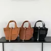 HBP Non-Brand Herbst Retro-Korbtasche aus gespleißtem Leder mit externer Schnalle und Wildlederhandtasche