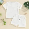 Clothing Sets Pudcoco Toddler Kids Baby Boys Summer Shorts Short Sleeve Crewneck Button Tops Solid Color 6M-4T