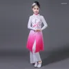 Scenkläder kinesisk stil Hanfu Children's Classical Folk Dance Costumes Girls Paraply Fan Performance Clothing