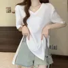 女性用Tシャツソリッドカラーカジュアルレディース不規則なプルーバー夏のルーズオネック服インテリアラッピングファッションTシャツ