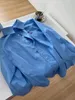 Chemisiers pour femmes vêtements lettre chemise brodée printemps automne à manches longues mode simple boutonnage décontracté col rabattu chemisier bleu
