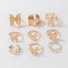 Cluster Rings Tocona INS Pretty Butterfly Ring Sets Charms Geometry Gold Color Opening Joint Jewelry Accessories Anillo 9pcs/sets 22899