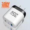 Caricabatterie GaN PD 35W QC3.0 USB Tipo C con luci a LED Adattatore da muro per telefono cellulare con ricarica rapida ad alta velocità per iPhone 14 15 Xiaomi Samsung