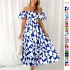 Robe à plateforme pour femme, tenue de printemps et d'été, col dénudé, jupe imprimée, manches bouffantes