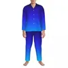 Mäns sömnkläder pyjamas män mönster fritid svart till aqua blå tvåstycken casual set långärmad överdimensionerad hemdräkt