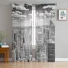 Curtains Grey New York City Sheer Voile Curtains Window Treatment for Kitchen Living Room Bedroom Decoration Modern Tulle Curtains