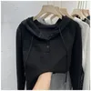 Felpe con cappuccio da donna T-shirt a maniche lunghe con cappuccio 2024 Abito primaverile Giacca maglione casual ampia e sottile di alta qualità Bianco Nero