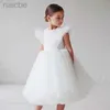 Abiti da ragazza Abiti con maniche a volant Solido Elegante abito da principessa per feste Abito a fiori in tulle di colore bianco per matrimoni ldd240313