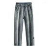 Jeans pour hommes 2024 printemps/été taille moyenne jambe droite jeunesse rétro tendance pantalons décontractés amples