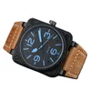 Montre mécanique de luxe en cuir marron boîtier en acier inoxydable montres de créateur pour hommes bracelet en caoutchouc noir de haute qualité étanche aaa montre saphir sb072 c4