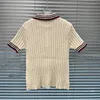 Dames T-shirts Zomer Gebreide T-shirts voor dames Kaki Kleur Korte mouwen Polohals Casual crop tops Elegant Vintage T-shirt Pulls Knitwear