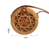 Bolsas de ombro 2024 vintage artesanal crossbody saco de couro redondo praia meninas círculo rattan pequeno boêmio mulheres