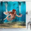 Tende Sirena Tenda da doccia Coda Pesce Ragazze Bambini Cartone animato Oceano Cuore Colorato Capelli viola Alghe Set di decorazioni per il bagno Tessuto impermeabile