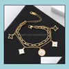 Charm Armband Golden Four-Leaf Clover Letter Women Armband Double-Layer Hollow Hand Chains Birthday Party Valentines Gift Wedding Otpxw