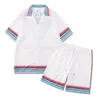 Tute da tennis a righe con fiori da uomo e da donna, pantaloncini, set da spiaggia stile Hawaii, camicia hip-hop, pantaloncini, abiti da coppia