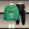 Весенне-осенний комплект одежды для маленьких девочек и мальчиков, детский спортивный свитер с рисунком медведя, топ и штаны, костюм из двух предметов, хлопковый спортивный костюм