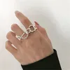 Cluster Rings 925 Silver Plated Metal Geometric Chain Finger Ring For Women Girls Punk Party Jewlery Gifts E1248