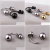 Stud Earrings Women Double Balls Ear Studs Color Gold Black Stainless Steel Two Sides Hook Jewelry Drop Delivery Dhrqb