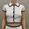 Fashion Women's Two Piece Sets Summer Women Short Sleeved Single-breasted Black Edge Knitted Cardigan Mini Skirt Sets