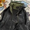 Gmiixder Streetwear-Lederjacken für Damen und Herren, lockere Kapuze, hochwertiger PU-Mantel, Retro-Motorrad-Baseball-Uniformen, 240311