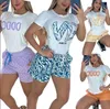 Carta de verão Roupfits Designer Rastreos femininos de 2 peças Conjunto de camisetas casuais shorts corredores esportivo de traje de moda esportiva de pescoço esportivo