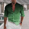 Camisas casuais masculinas Natural Feel Men Camisa Elegante Gola com Impressão 3D Gradiente Cor Slim Fit Manga Longa Design Macio para