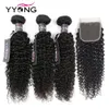 yyong hair brazilian kinky colly bundles with closure 3/4 묶음 폐쇄 remy hair weave hundles with closure 240312