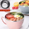 Servis rostfritt stål Instant Noodle Bowl med täckning Håll färsk anti -omskalning och termisk isolering Bekväm grepp 3 färger